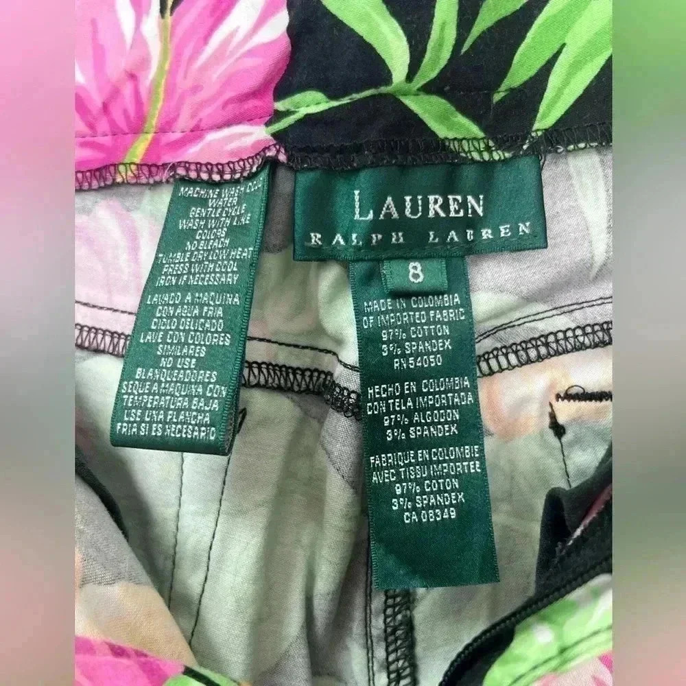 Lauren Ralph Lauren Women Tropical Print Slit‎ Cropped Pants Sz 8 - Picture 8 of 12